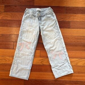 Girls Abercrombie Kids Light Blue Jeans with Pink Bow Accents